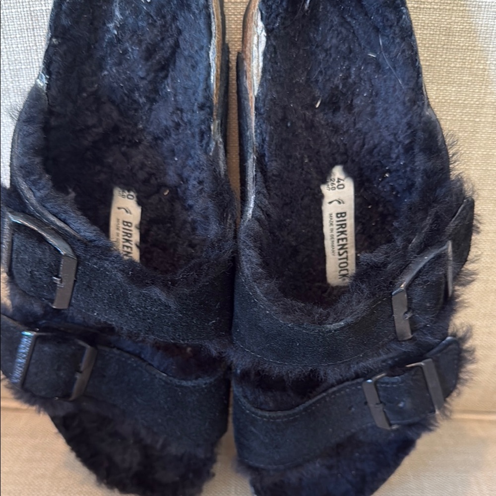 Birkenstock Women's Black Shearling Slippers-40 EU